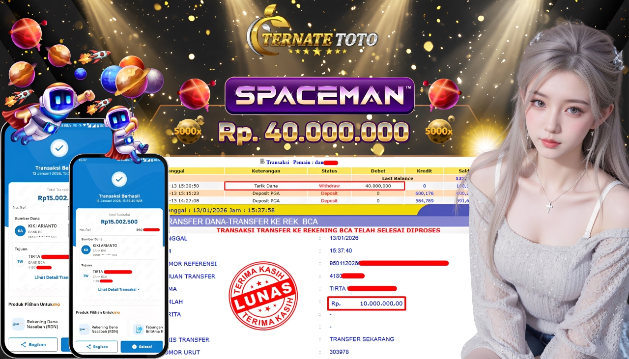 TERNATETOTO - JACKPOT SPACEMAN Rp. 40,000,000,-